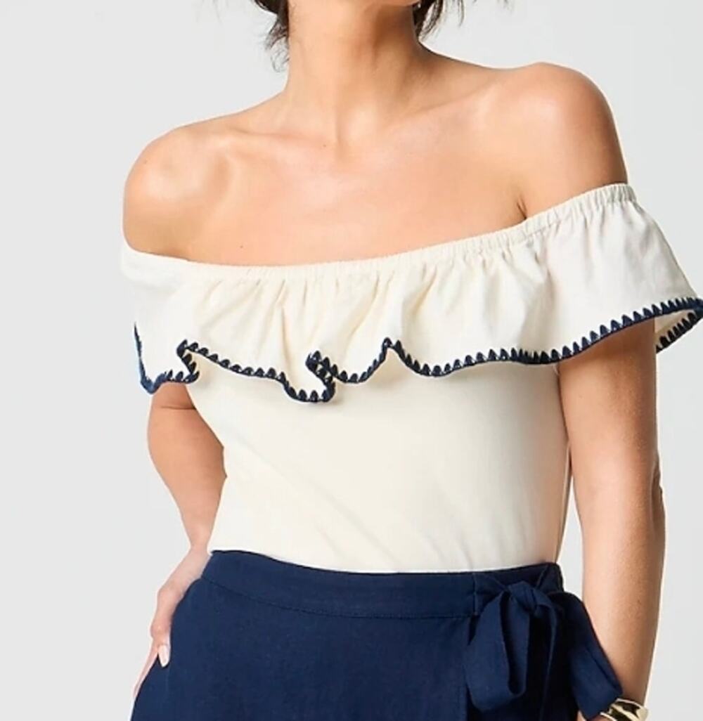 J. Crew Factory Blanket-Stitch Off-The-Shoulder Top Size S NWT